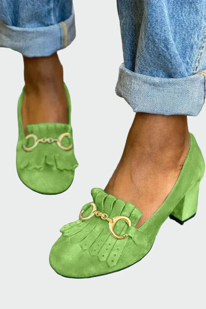 Korkokengät | frangeerityksellä ja kultaisella soljella