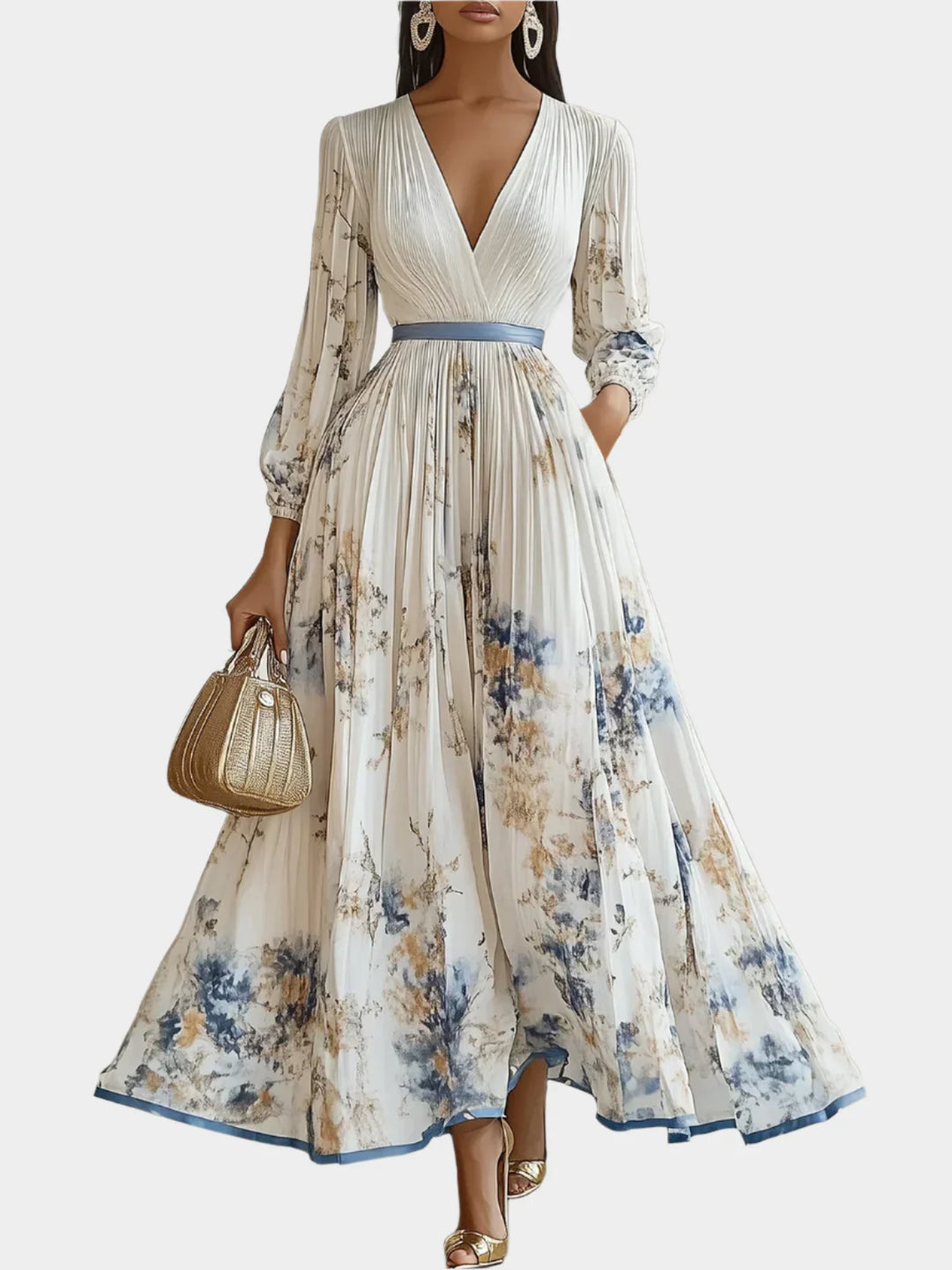 Pitkä Mekko | Puffihihnoilla ja V-aukolla