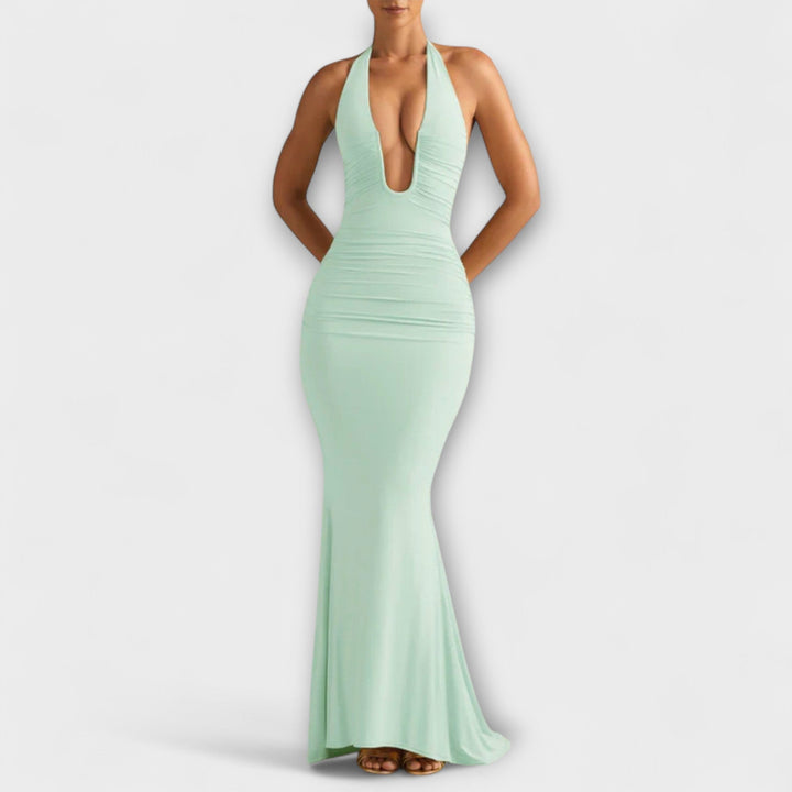 Tyylikäs gaala-mekko | avonaisella selällä | vaikuttavalla pääntiellä