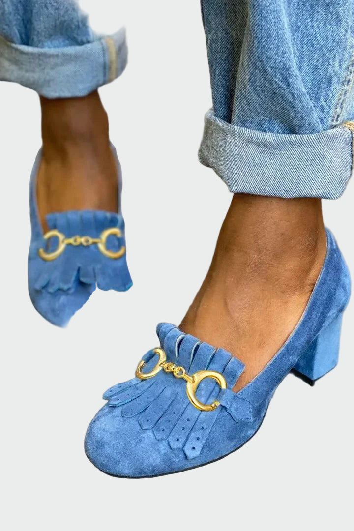 Korkokengät | frangeerityksellä ja kultaisella soljella