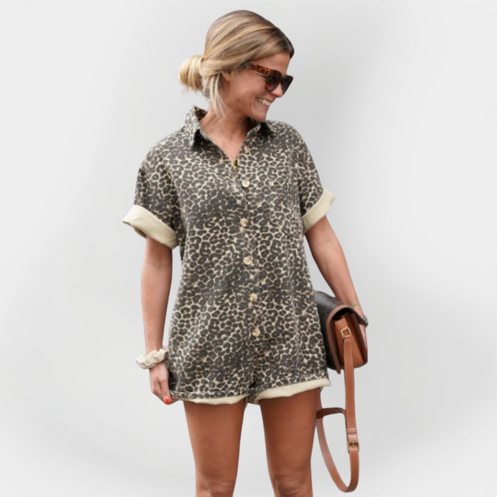 Kokoontaitettava haalari | leopardikuviolla