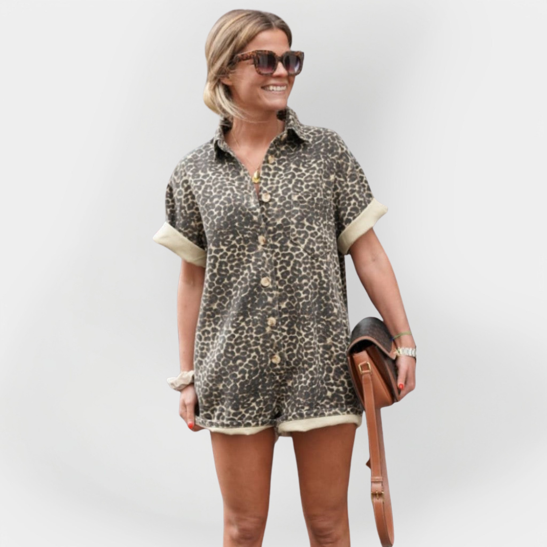 Kokoontaitettava haalari | leopardikuviolla