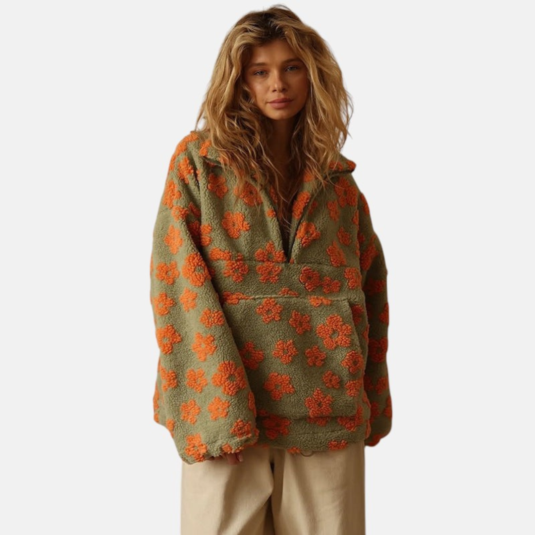 Sofia | Pitkähihainen fleecepusero kukkakuvioinnilla