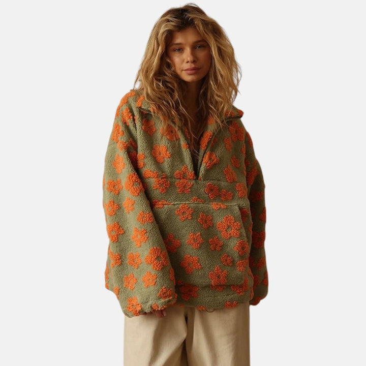 Sofia | Pitkähihainen fleecepusero kukkakuvioinnilla