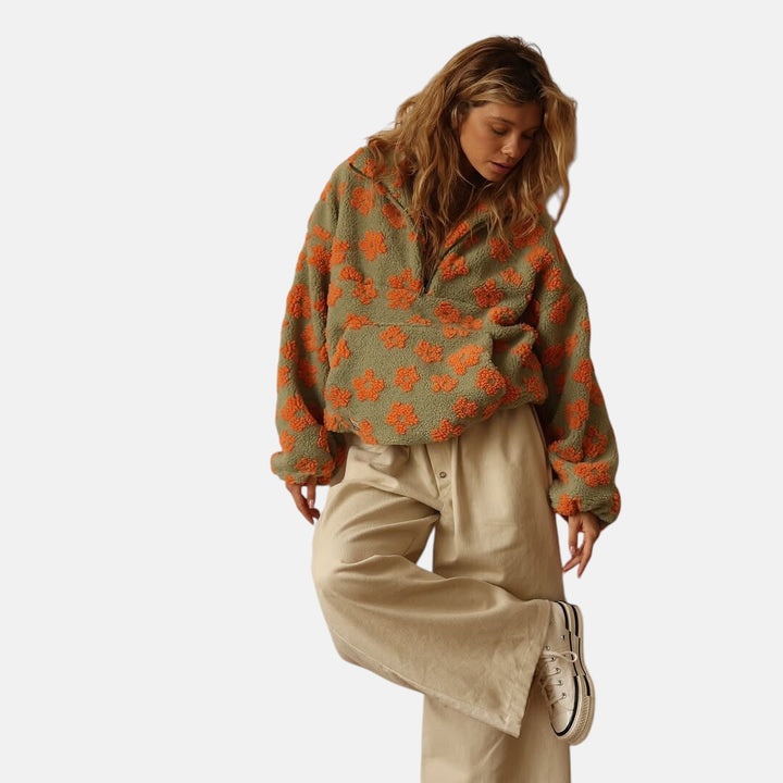 Sofia | Pitkähihainen fleecepusero kukkakuvioinnilla