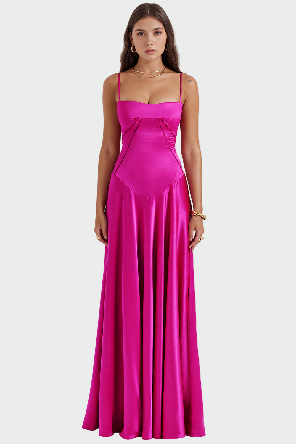 Satiini Maxi Mekko | Ohut Olkaimet