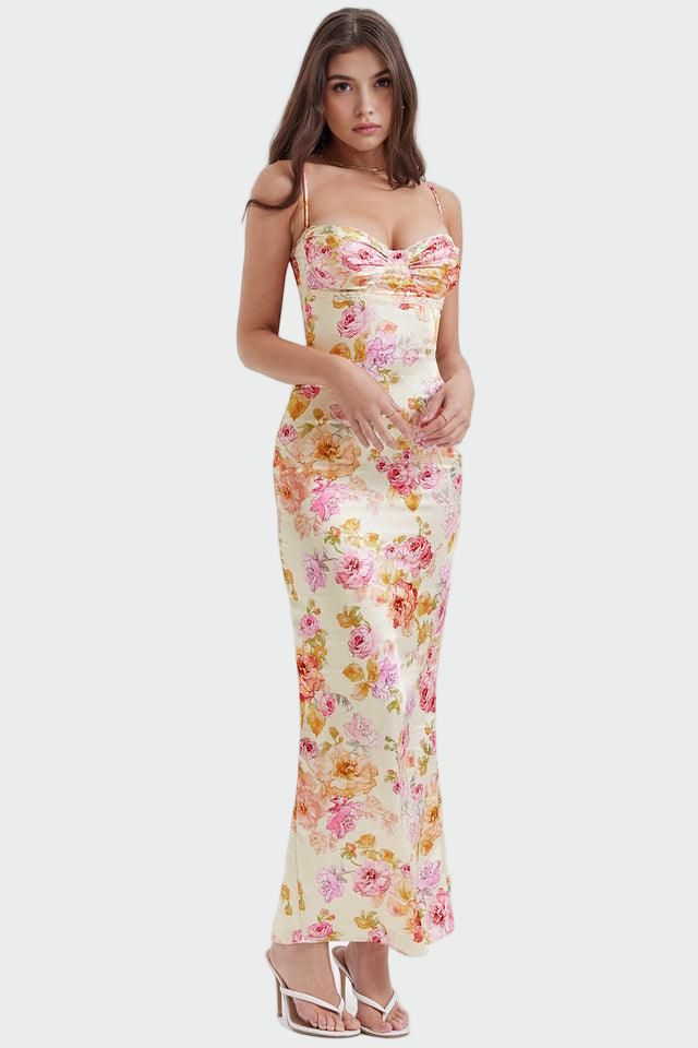 Vaaleanpunainen | Kukallinen Satinoitu Mekko